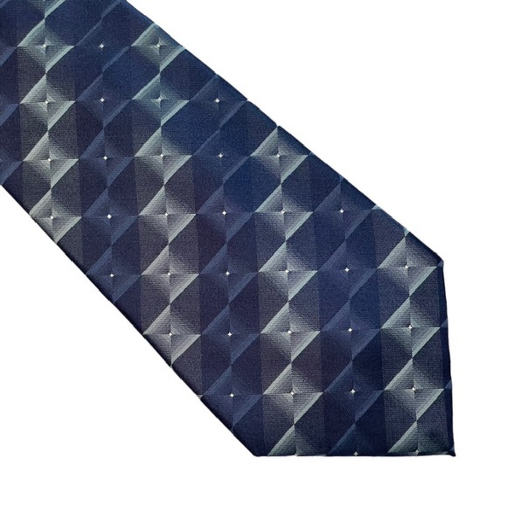 Classic DOCKERS 100% Silk Tie Navy Gray Geometric Squares